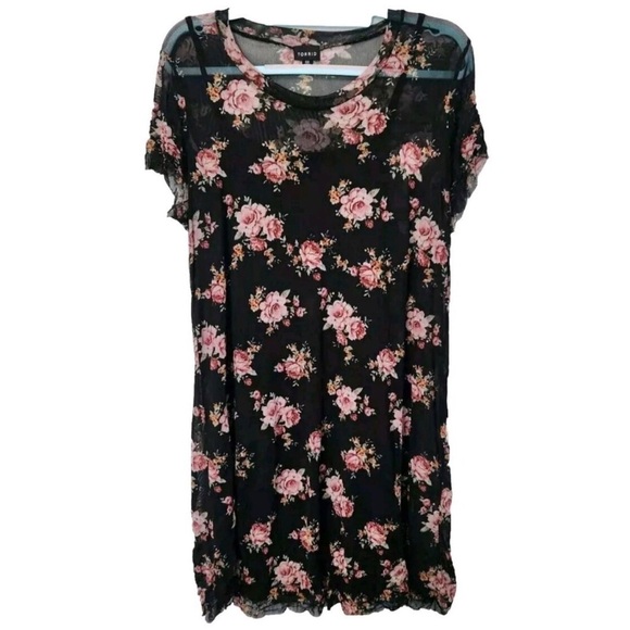 Size 0X Torrid Floral Print Mesh Midi Tee Dress - Picture 2 of 6